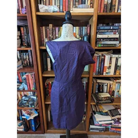 l'ogan purple silk cowl neck asymmetrical flutter sleeve silk dress sz m nwt - Picture 2 of 8